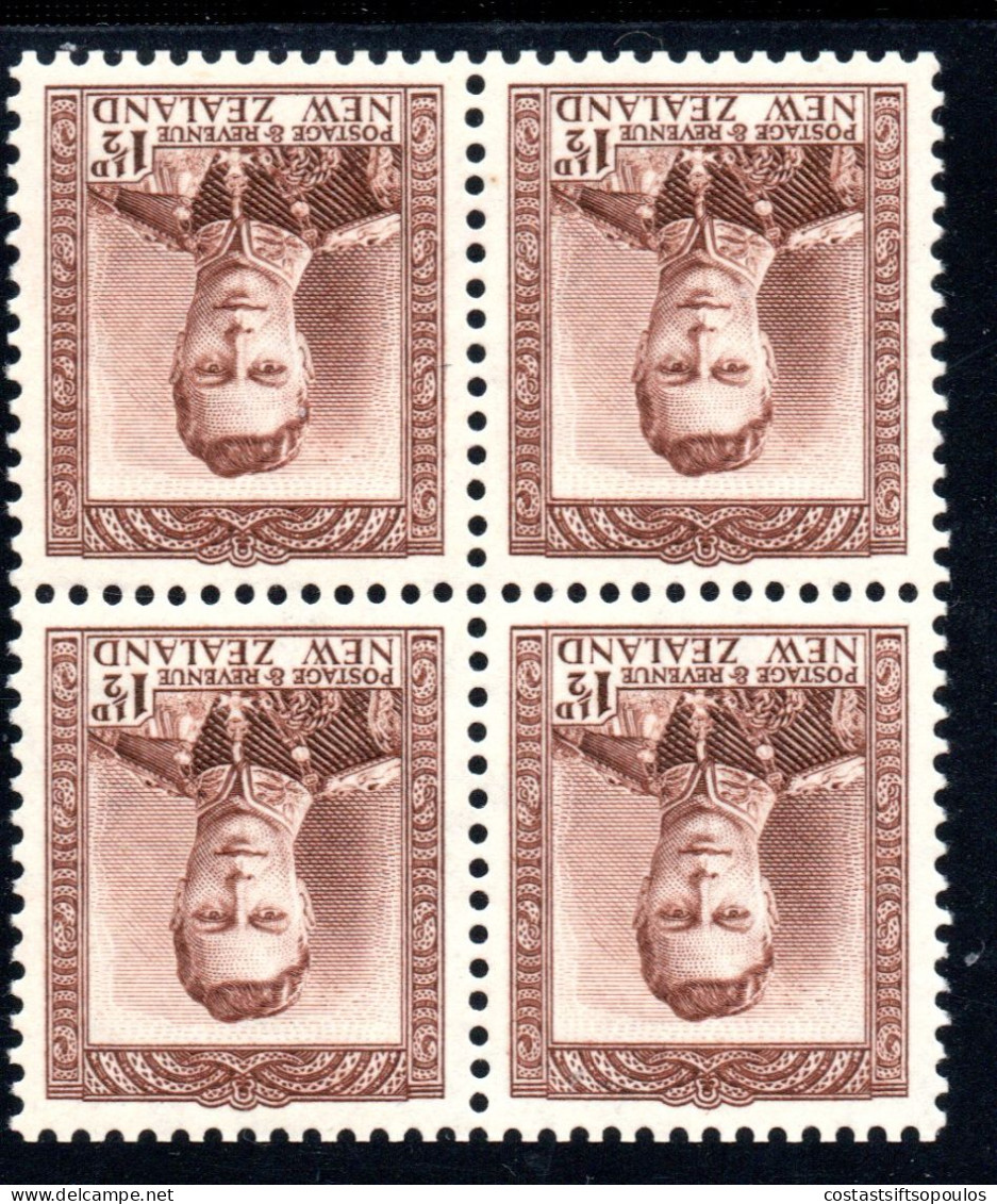 2332.NEW ZEALAND 1938 SG 607w INVERTED WMK. VERY FINE MNH BLOCK OF 4 - Plaatfouten En Curiosa