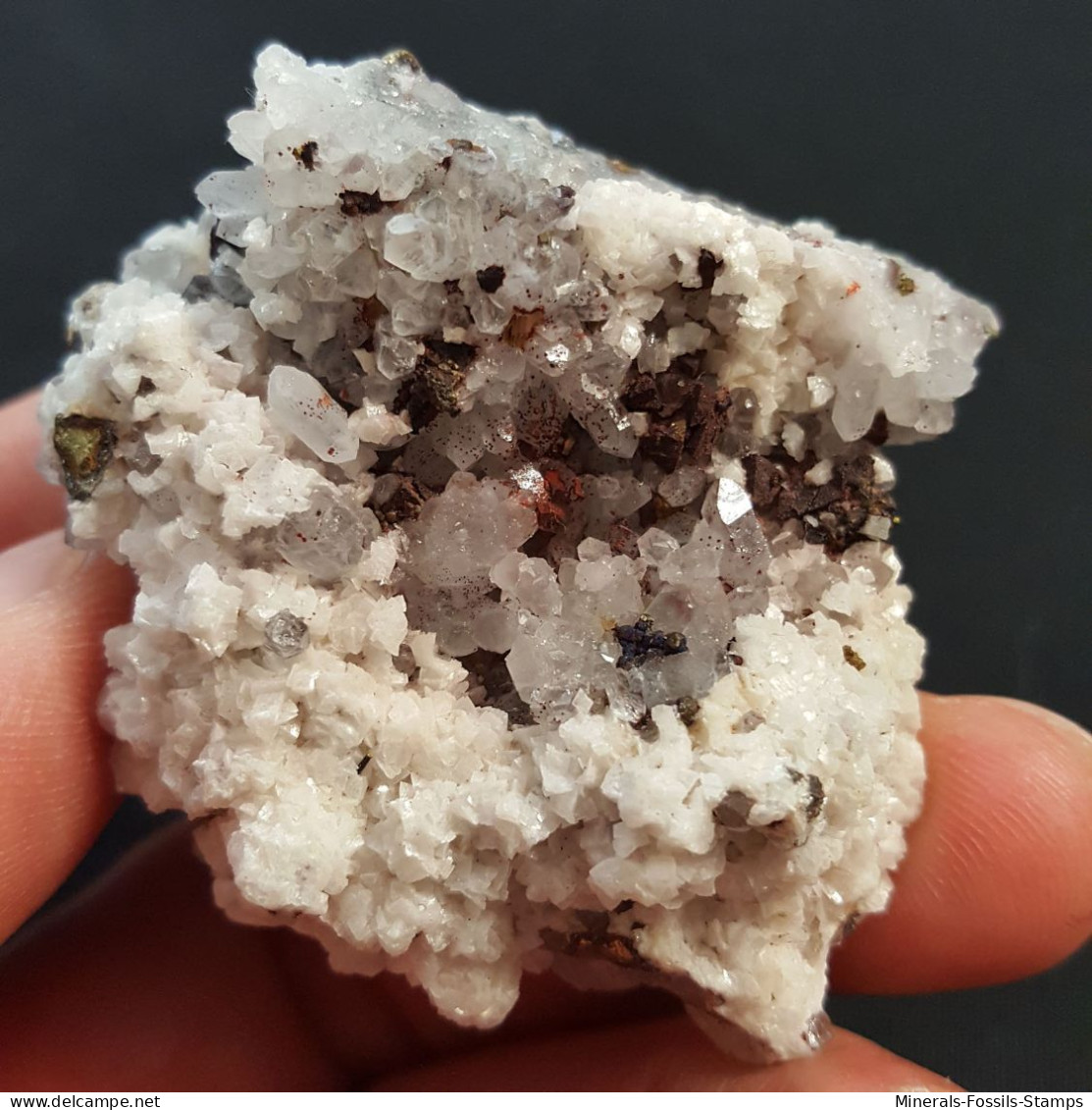 #1.18 - Bel QUARZO con Dolomite e Chalcopyrite cristalli (Dalnegorsk, Primorskiy Kray, Russia)