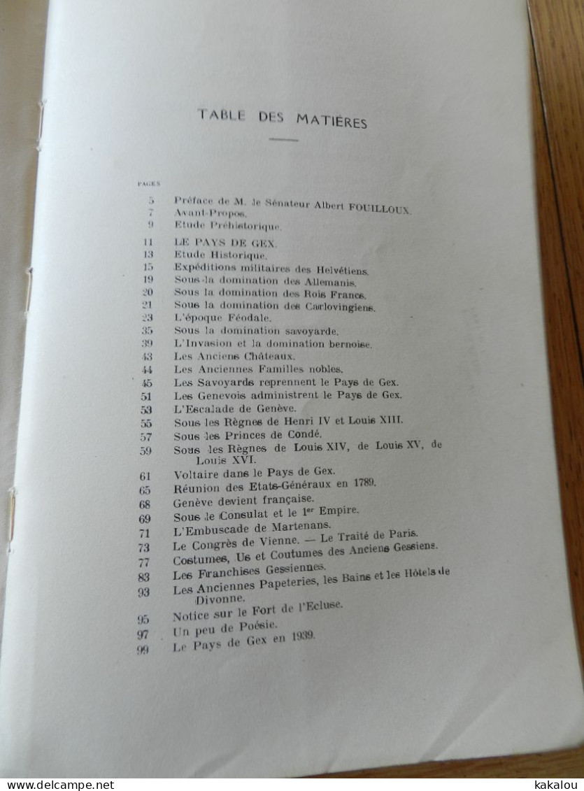 Histoire Du Pays De GEX Vallée De La Michaille Et Du Haut Bugey Depuis La Préhistoire 1940 - Auvergne