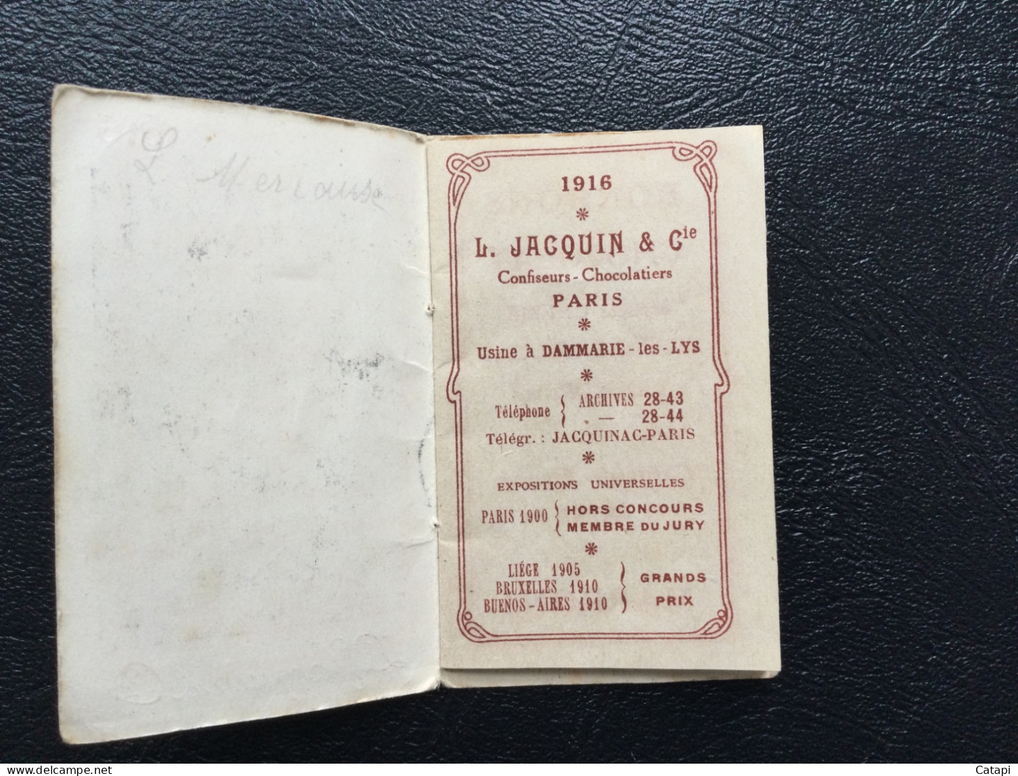 Petit Calendrier Agenda De 1916 Publicité L Jacquin Et Cie Confiseur Chocolatier - Formato Piccolo : 1901-20
