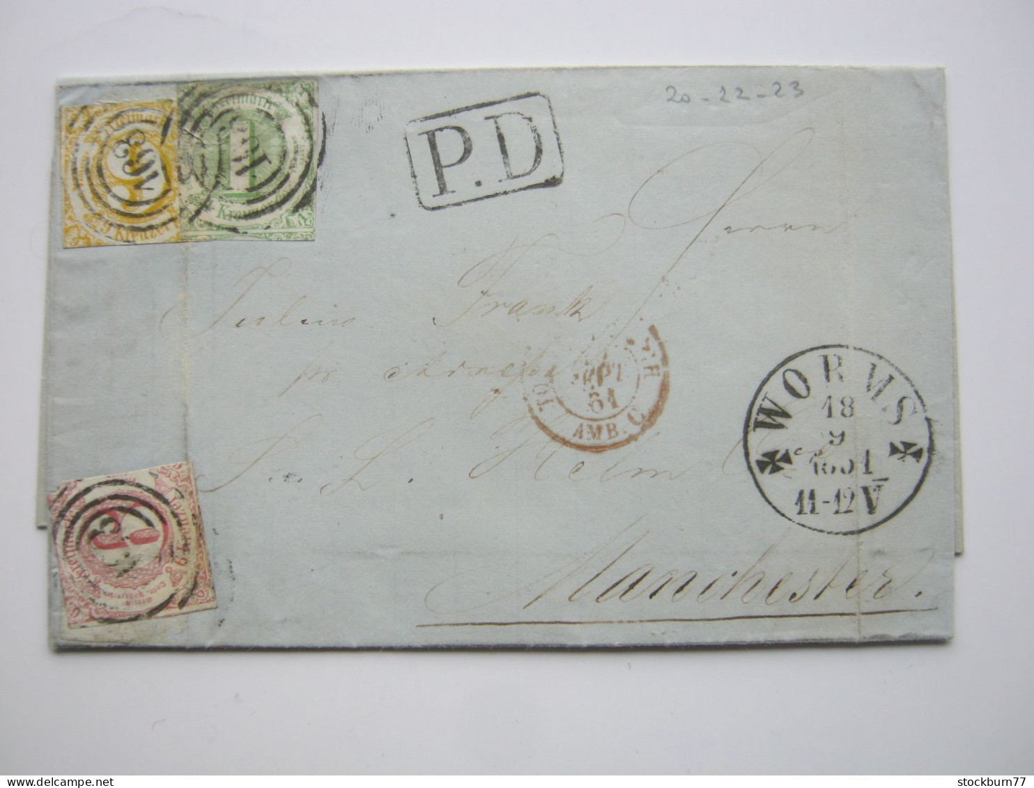 Thurn Und Taxis , 1861 , WORMS , Klarer  Stempel Auf Brief Nach Manchester - Briefe U. Dokumente