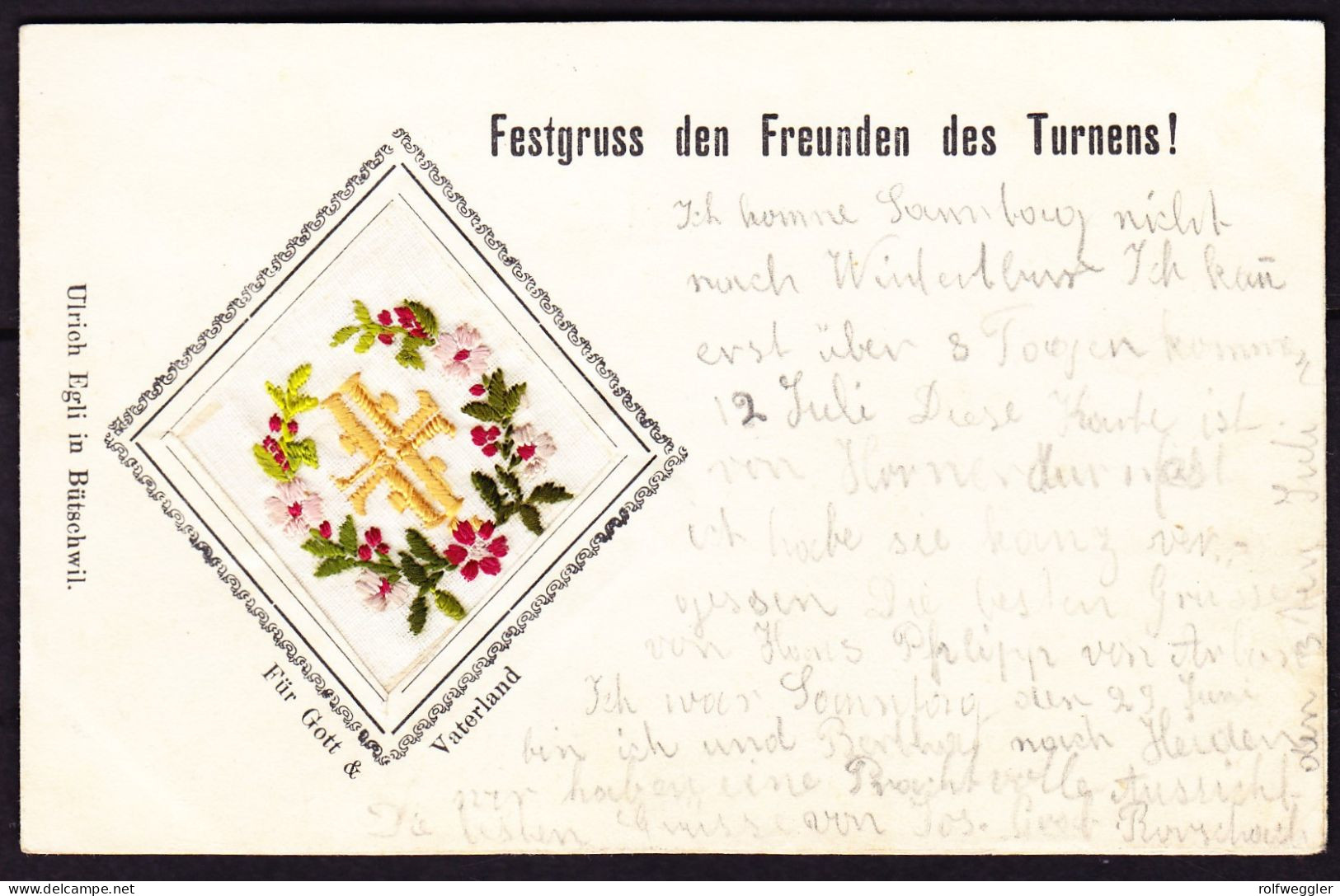 1902 Gelaufene AK:  Festgruss Freunde Des Turnens Mit Seidenstickerei. - Gimnasia