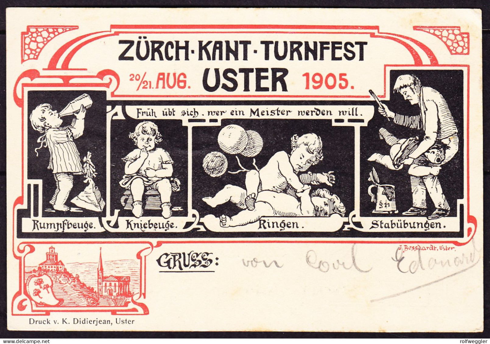 1905 Kant.-Turnfest In Uster, Offizielle Festpostkarte, Gestempelt Uster. Minim Fleckig. Früh übt Sich ..... - Uster