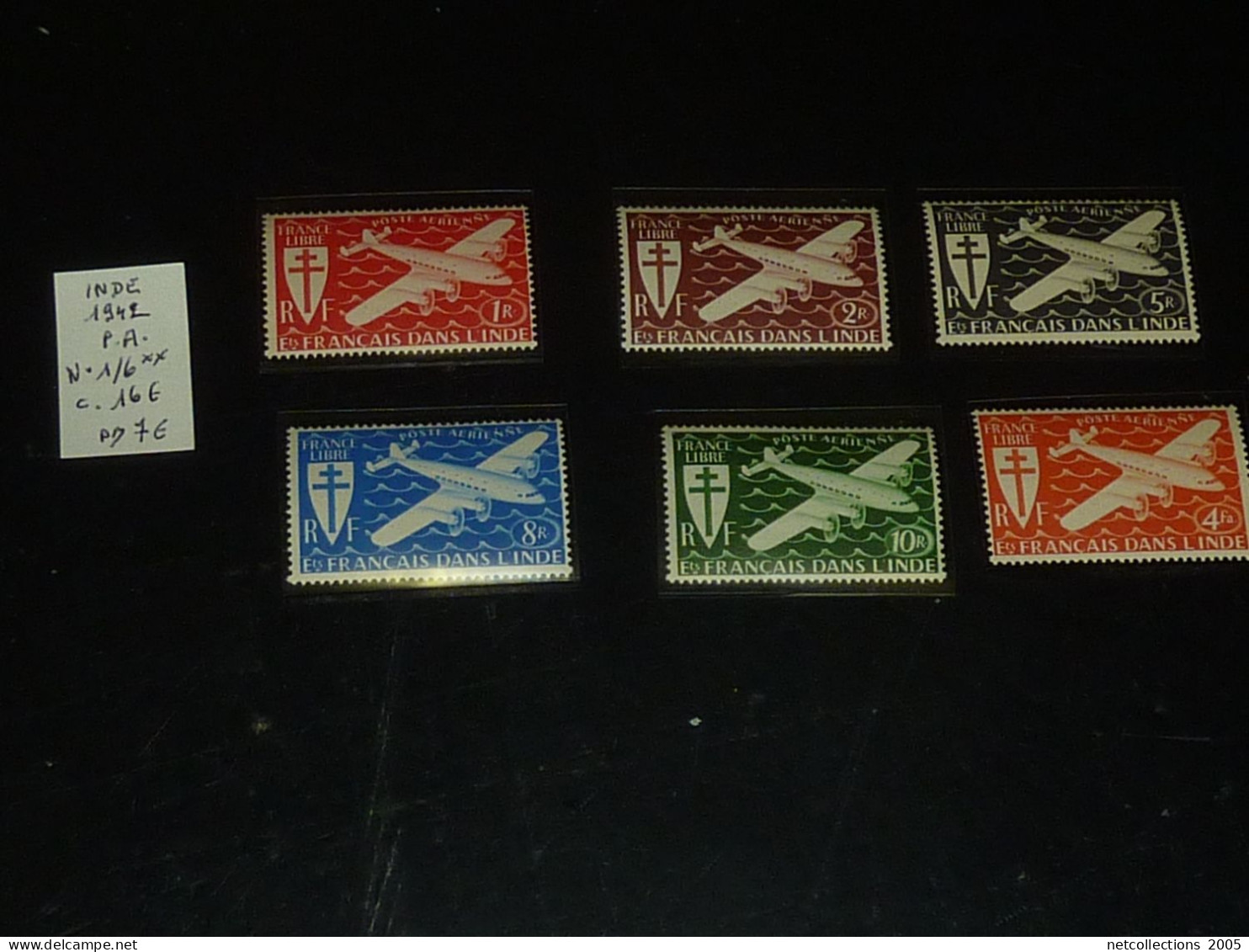 ETABLISSEMENT FRANCAIS DANS L'INDE - POSTE AERIENNE 1942 N°1/6 - NEUF SANS CHARNIERE (CV) - Airmail