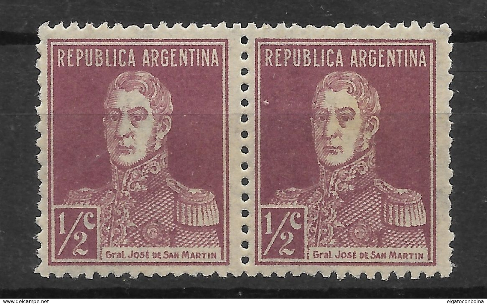 ARGENTINA 1927 San Martin Military History 1/2 Cent Sc 362 Mi 306x MH PAIR - Unused Stamps