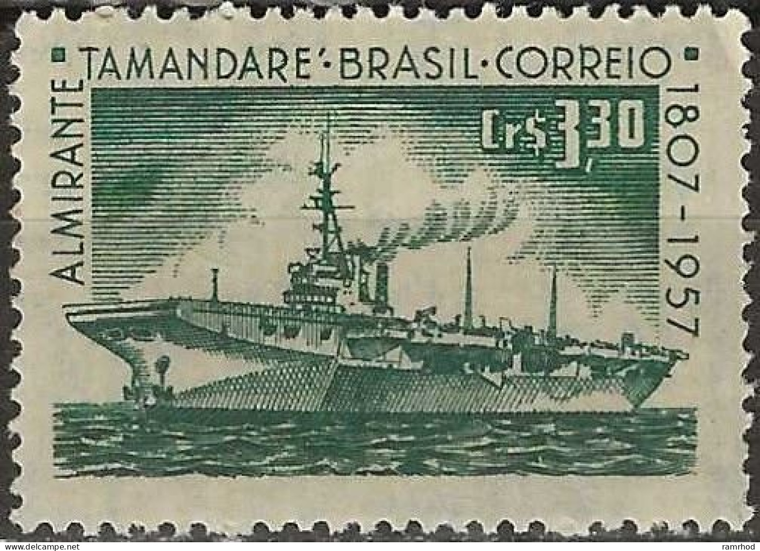 BRAZIL 1957 150th Anniv Of Brazilian Navy - 3cr30 Aircraft Carrier "Minas Gerais" MNH - Luchtpost