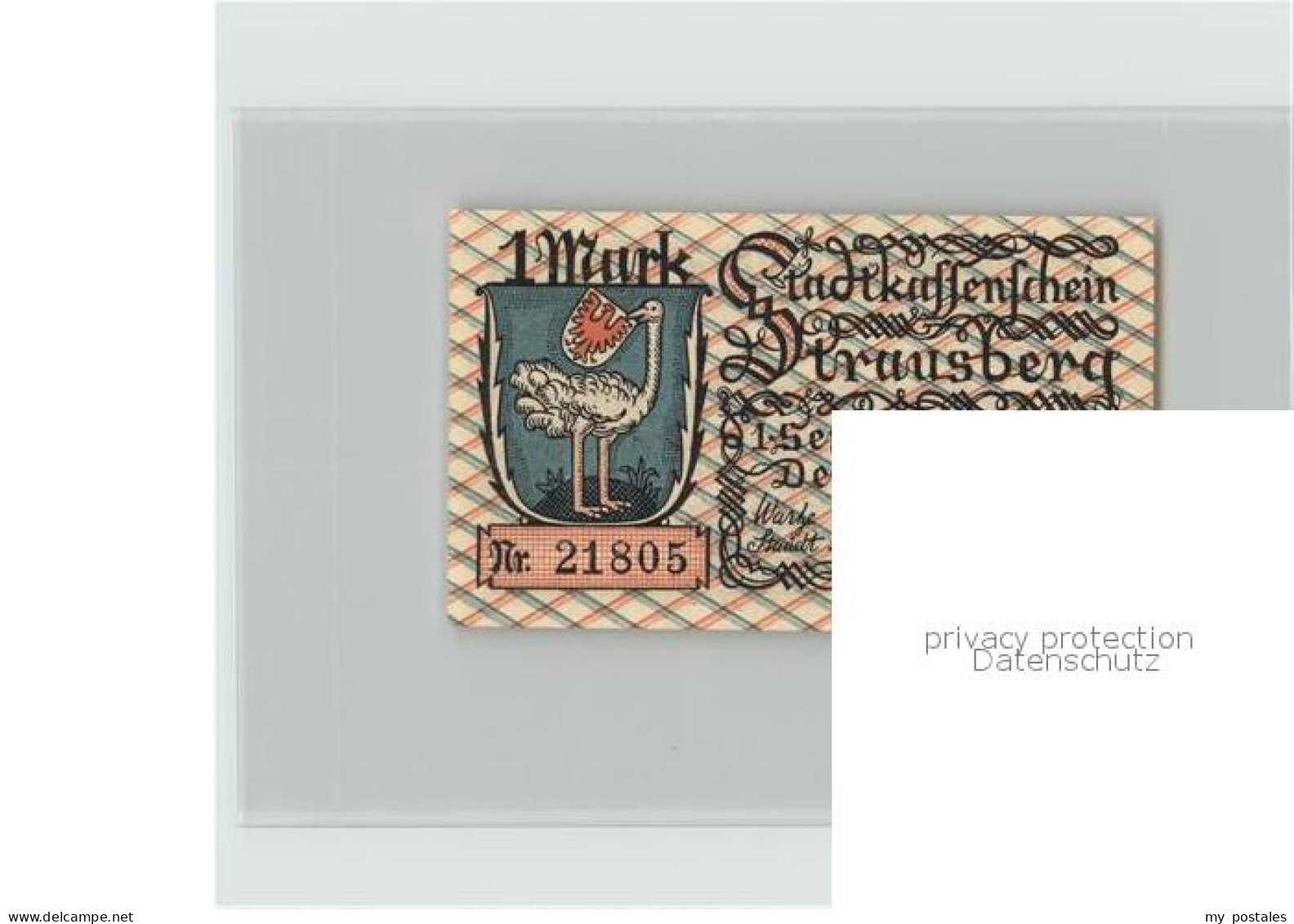42381425 Strausberg Brandenburg Stadtkassenschein 1 Mark Wappen  Strausberg - Strausberg
