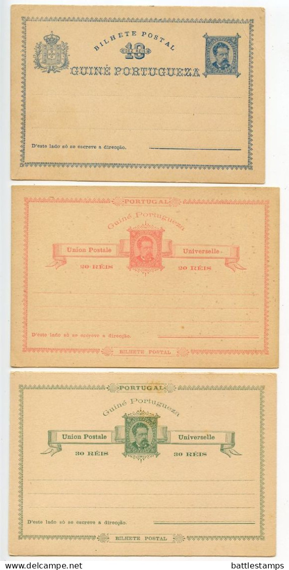 Portuguese Guinea 19th Century 3 Different Mint Postal Cards - 10r., 20r. & 30r. King Luiz - Portuguese Guinea