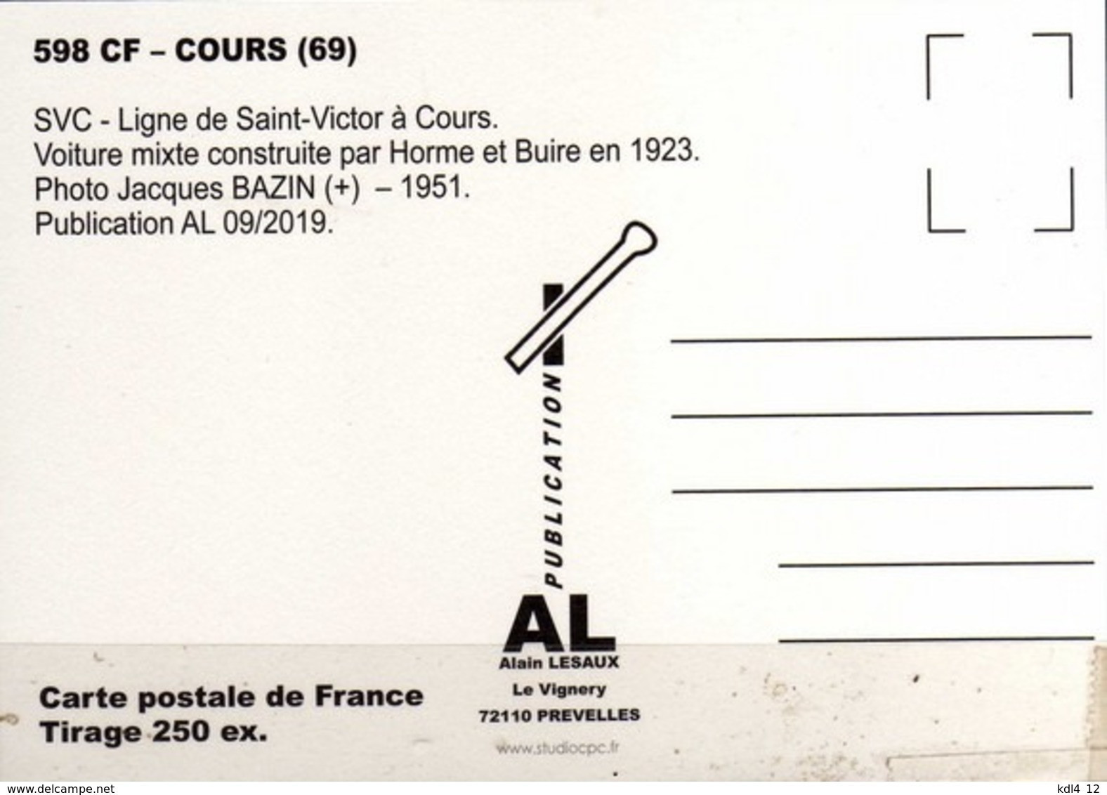 AL 598 - Voiture Mixte Horme Et Buire - COURS - Rhône - SVC - Cours-la-Ville