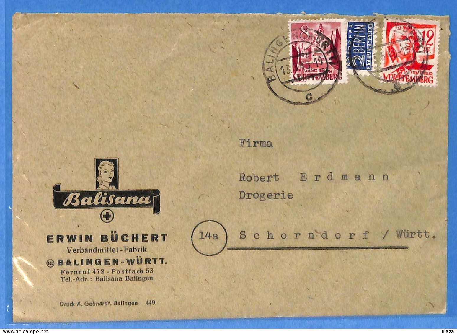 Allemagne Zone Française 1949 - Lettre De Balingen - G27543 - Autres & Non Classés