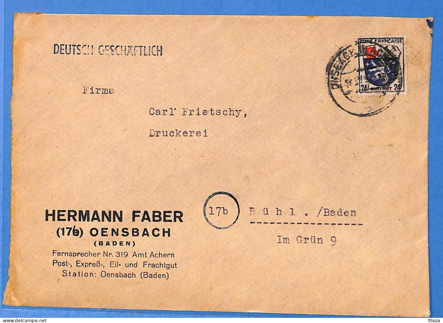 Allemagne Zone Française 1946 - Lettre De Oensback - G27521 - Sonstige & Ohne Zuordnung