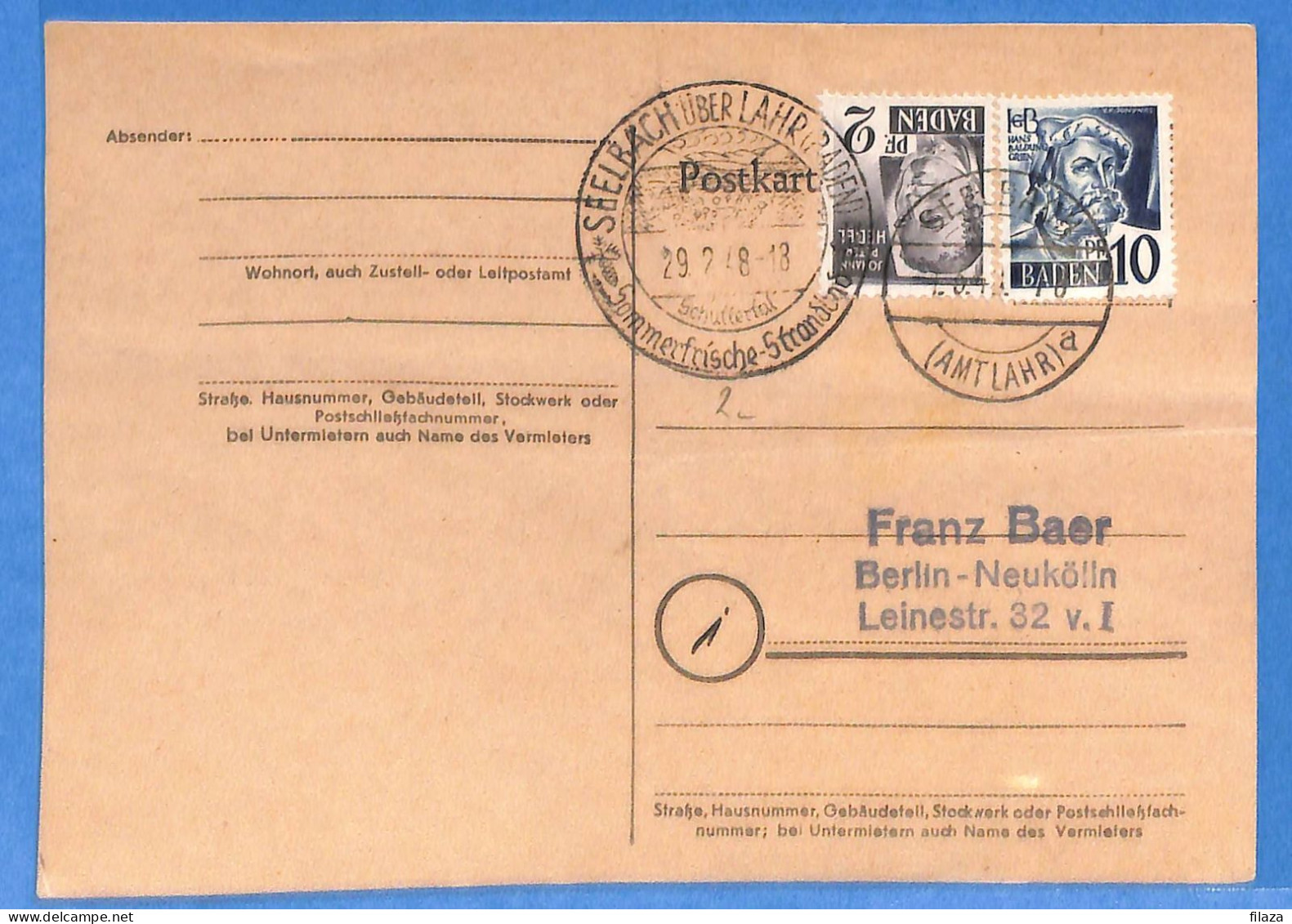 Allemagne Zone Française 1948 - Carte Postale De Seelbach - G27478 - Autres & Non Classés