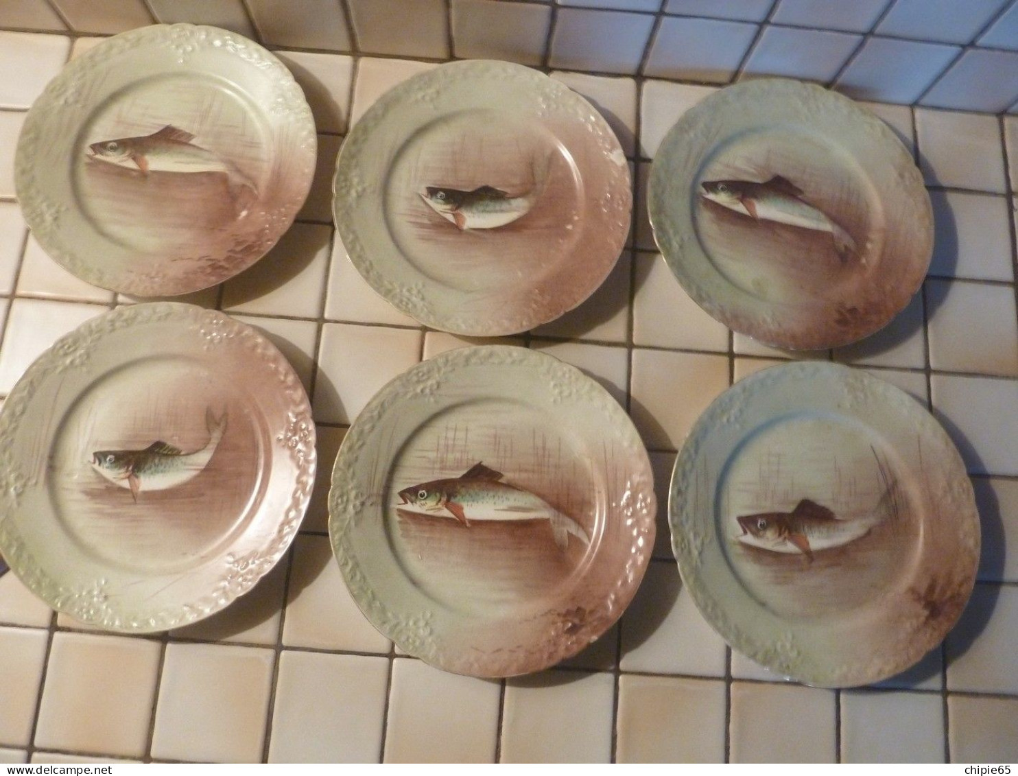 LOT DE 6 ASSIETTES POISSONS SIGNEES GDA LIMOGES. BON ETAT ASSIETTES RARES - Plates