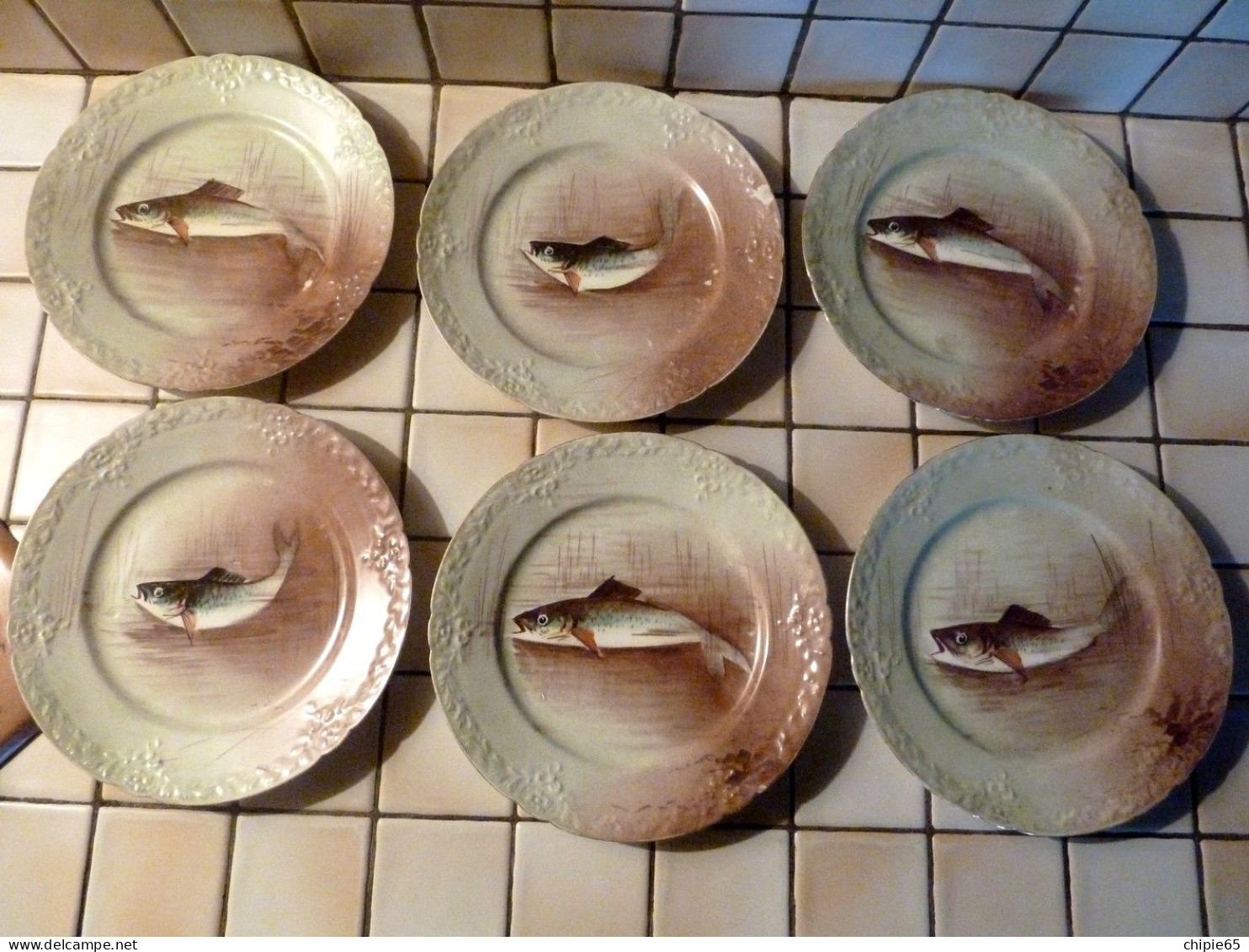 LOT DE 6 ASSIETTES POISSONS SIGNEES GDA LIMOGES. BON ETAT ASSIETTES RARES - Plates