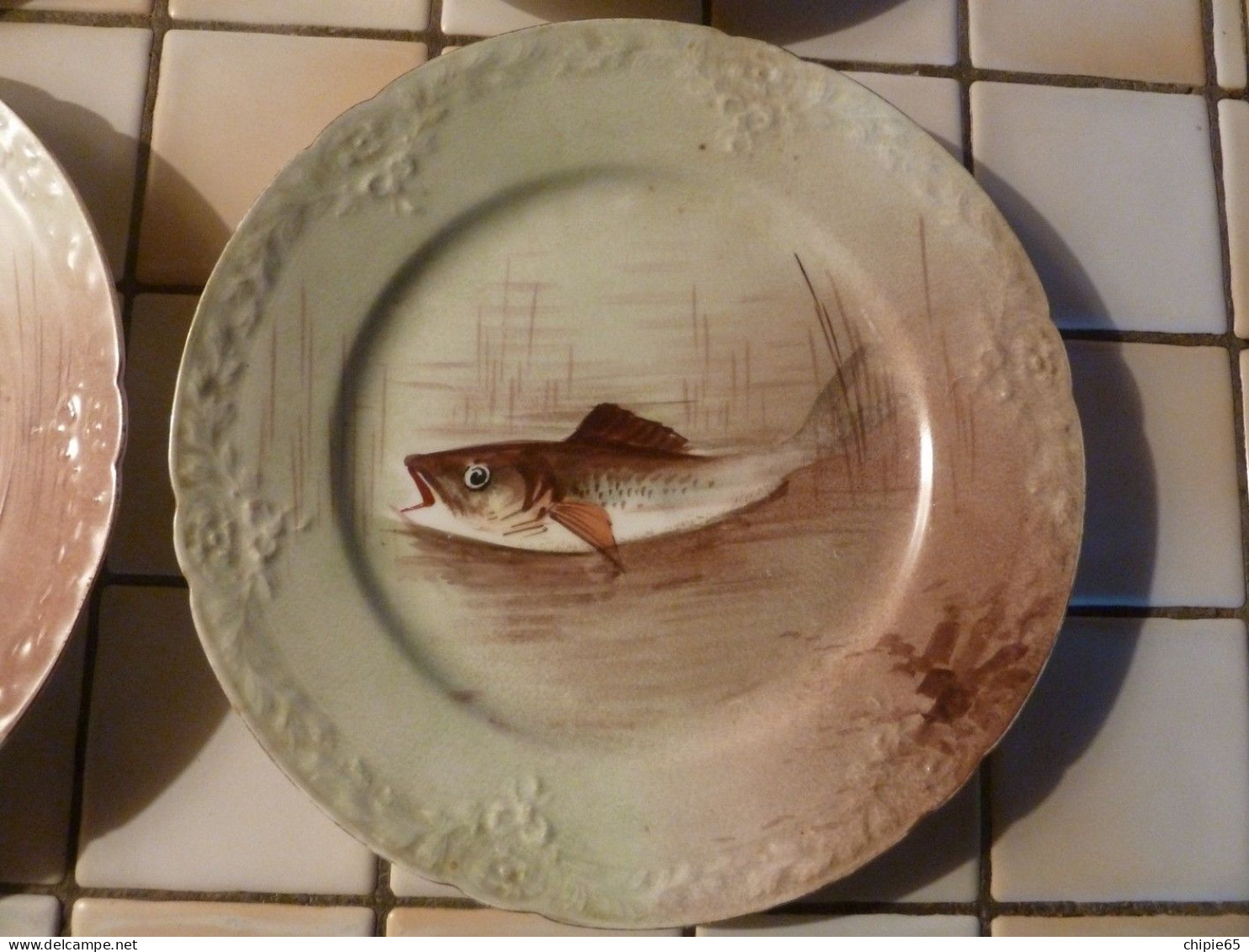 LOT DE 6 ASSIETTES POISSONS SIGNEES GDA LIMOGES. BON ETAT ASSIETTES RARES