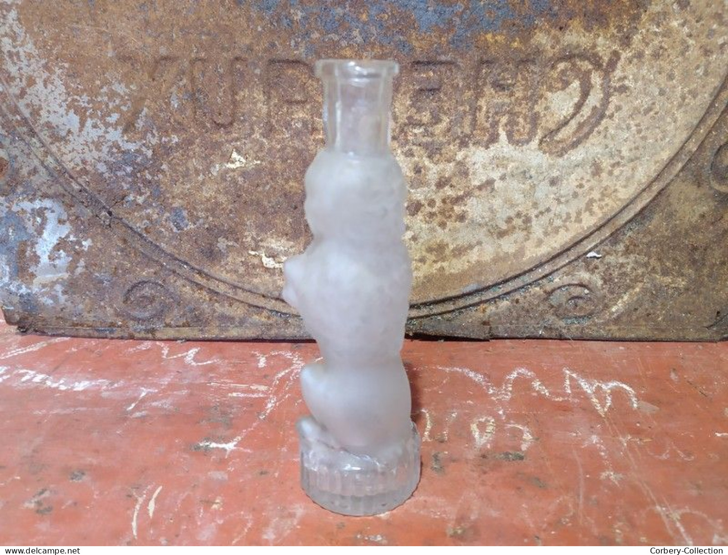 Ancienne Petite Bouteille Verre Sujet Legras Chien Caniche - Glas & Kristal