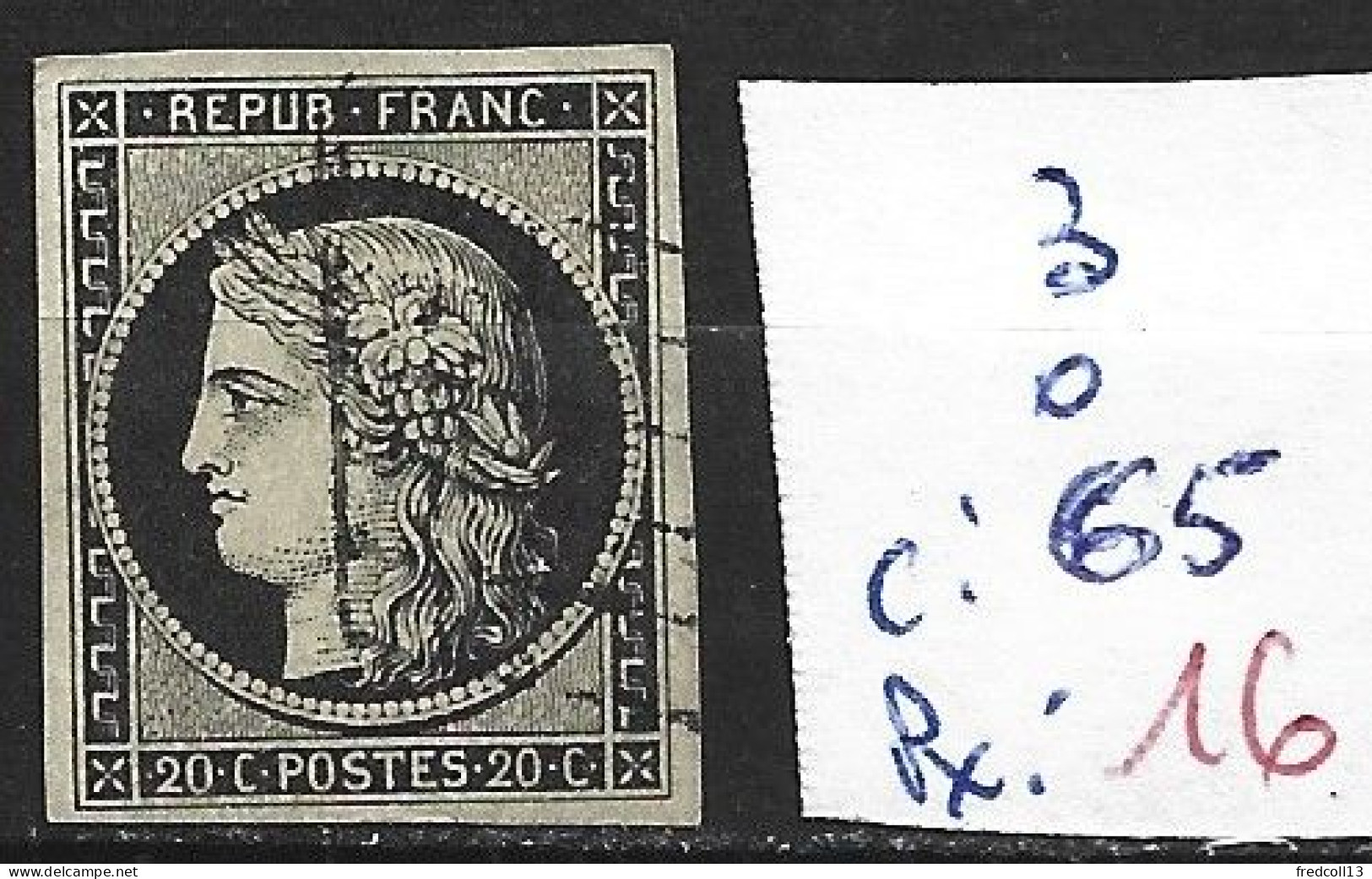 FRANCE 3 Oblitéré Côte 65 € - 1849-1850 Cérès