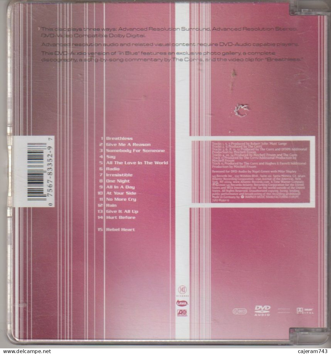 DVD. THE CORRS In Blue - 15 Titres - Avec Livret. Made In GERMANY (Allemagne) - Konzerte & Musik