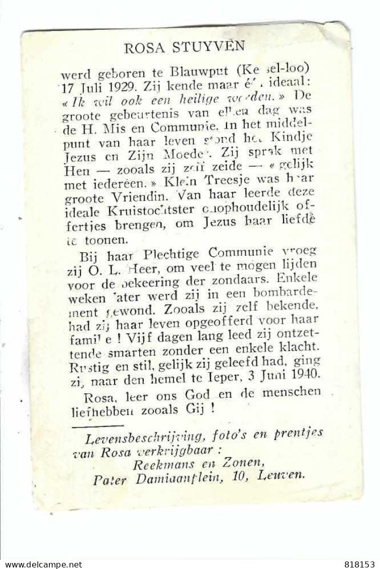 DP  ROSA STUYVEN    Geb.Blauwput (Kessel-lo) 1929  Gestorv. Ieper 1940 - Religion & Esotérisme