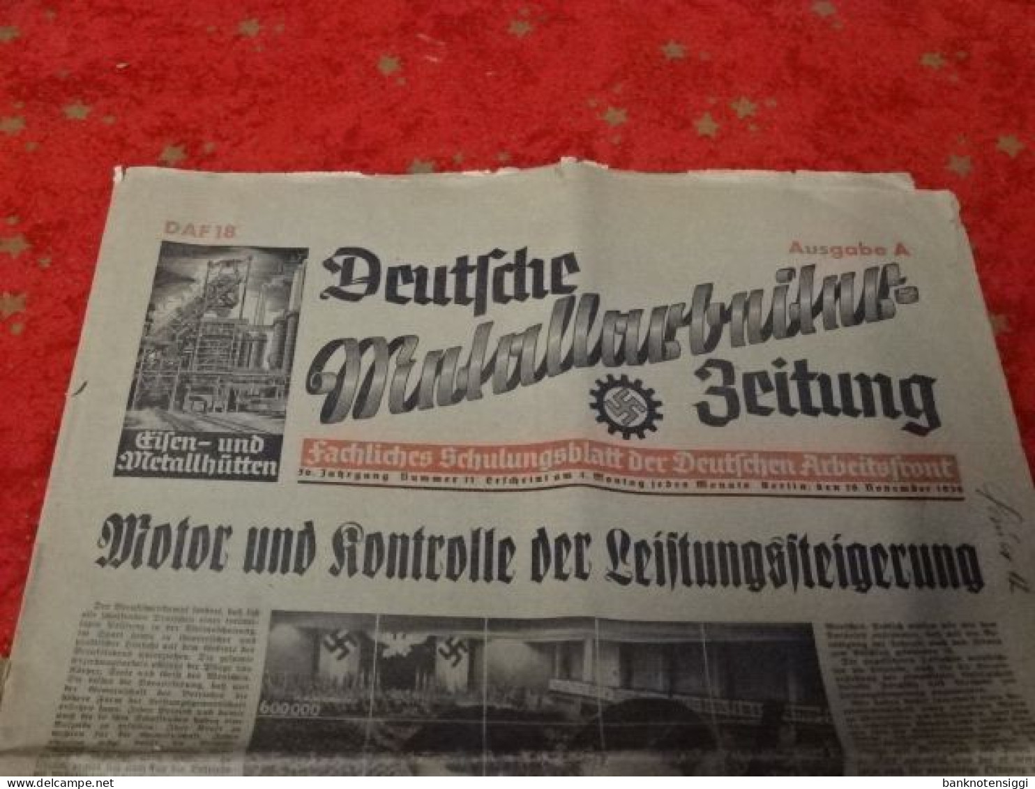 Zeitung. "Deutsche Metallarbeiter - Zeitung" 1936 - Allemand