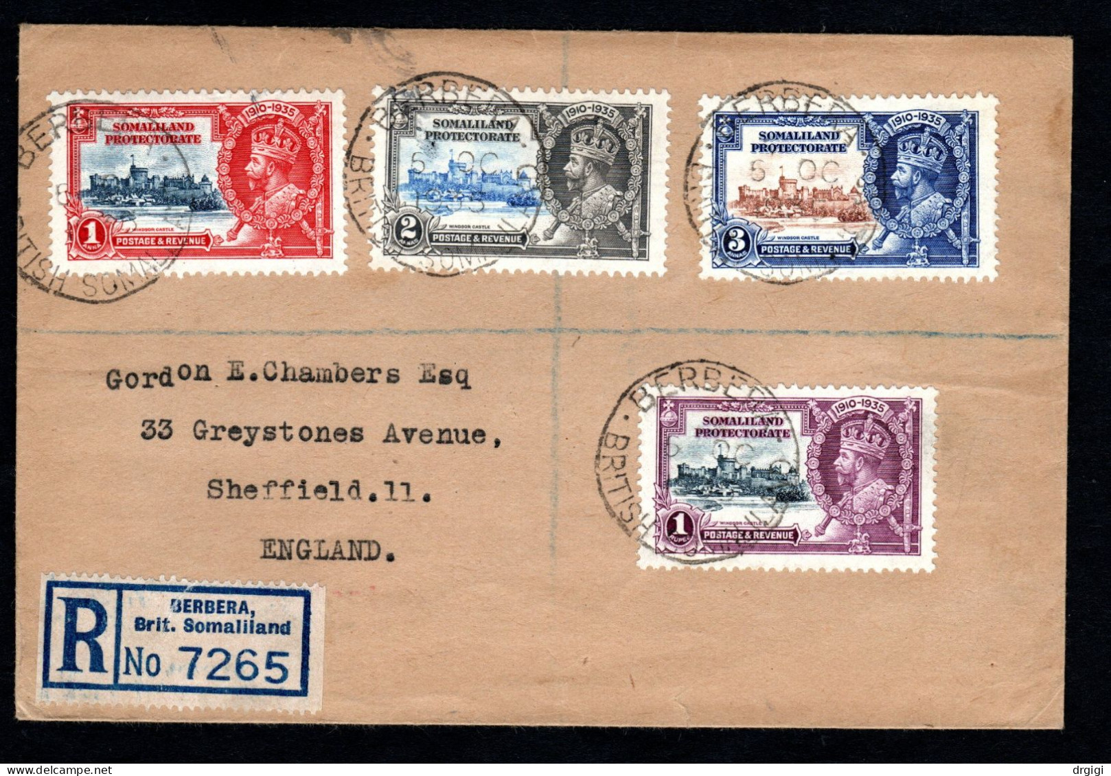 BRITISH SOMALILAND 1935, BUSTA VIAGGIATA, BERBERA PER SHEFFIELD, INGHILTERRA - Somaliland (Herrschaft ...-1959)