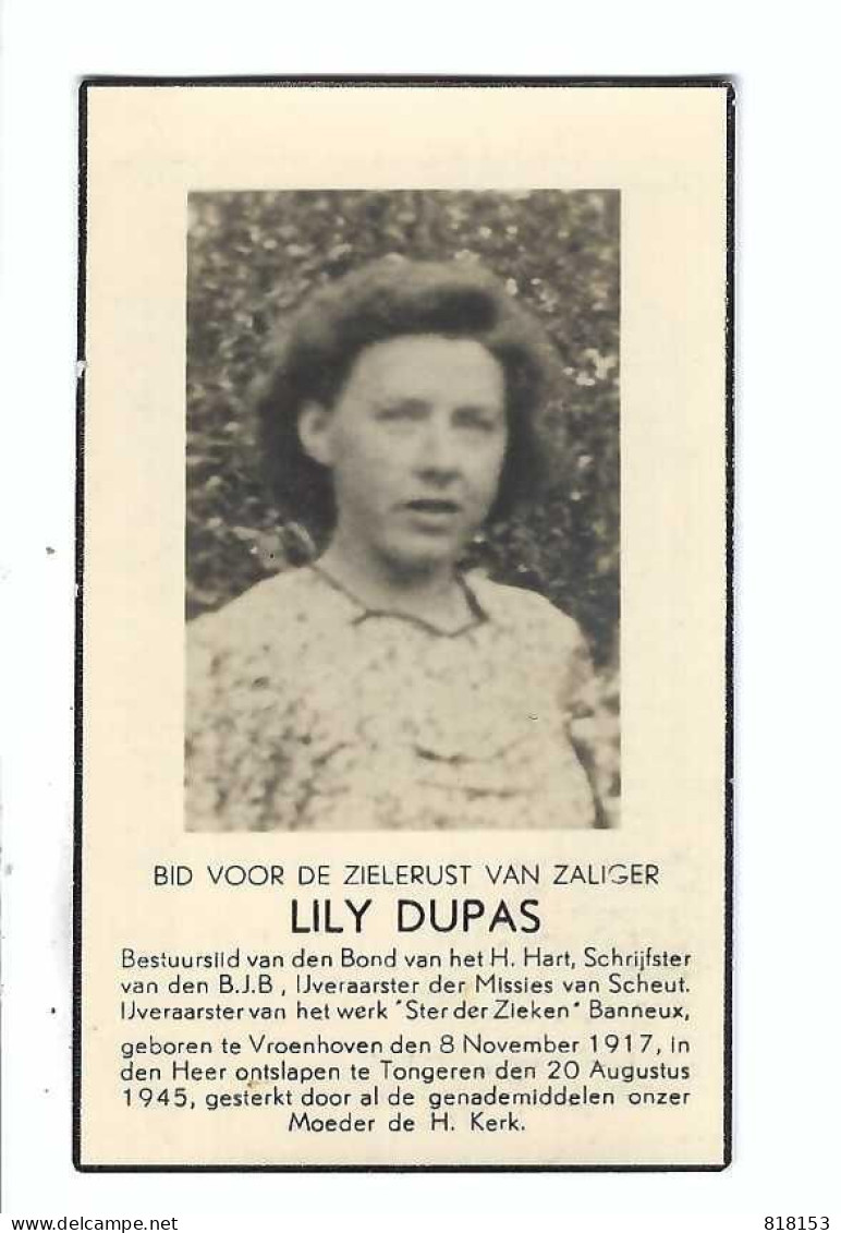 DP LILY DUPAS   Geb. Vroenhoven 1917  Gestorven Tongeren   1945 - Religion & Esotérisme
