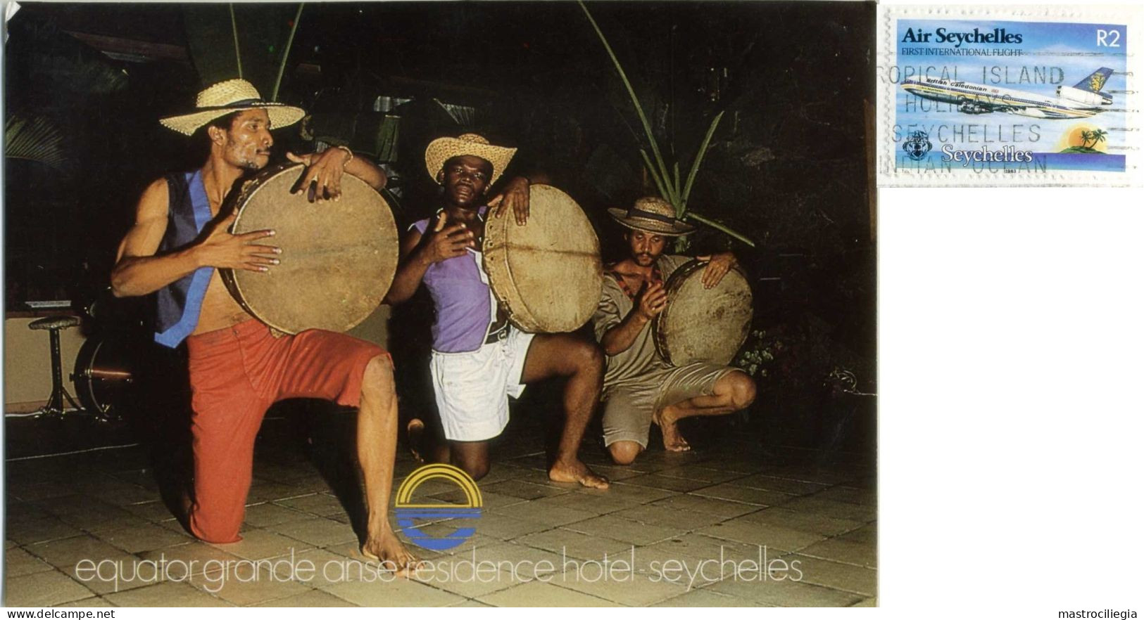 SEYCHELLES Hotel Local Folk Show Musicians Nice Stamp Airplane - Seychellen