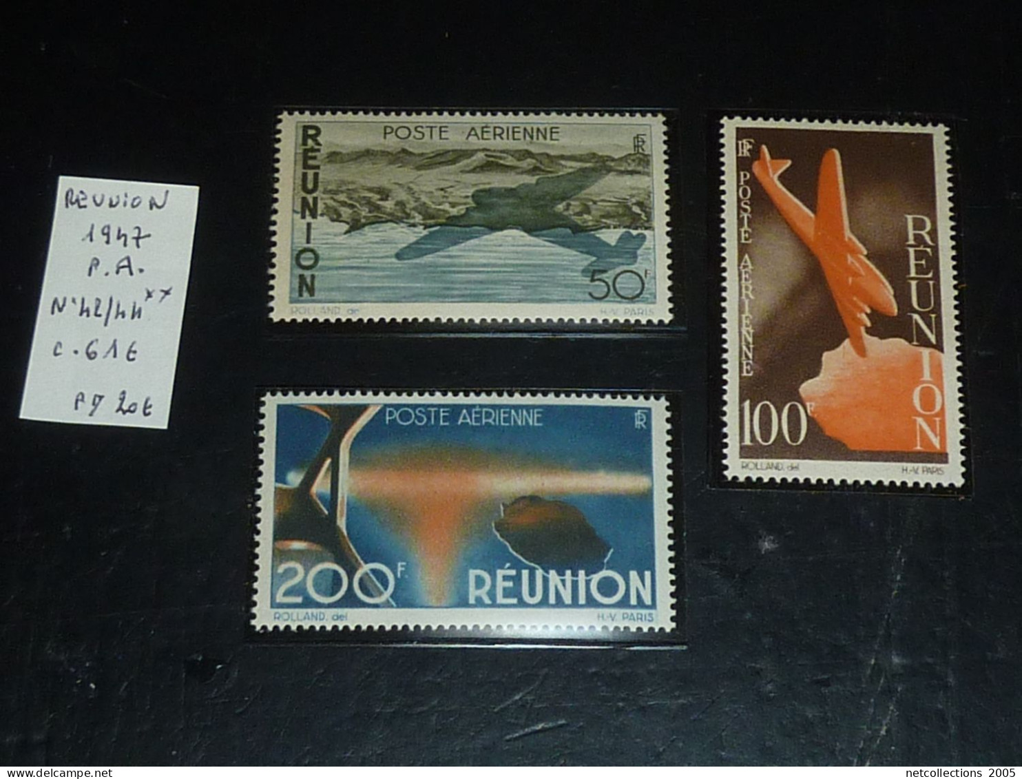 REUNION POSTE AERIENNE 1947 N°42/44 - NEUF SANS CHARNIERE (CV) - Luchtpost