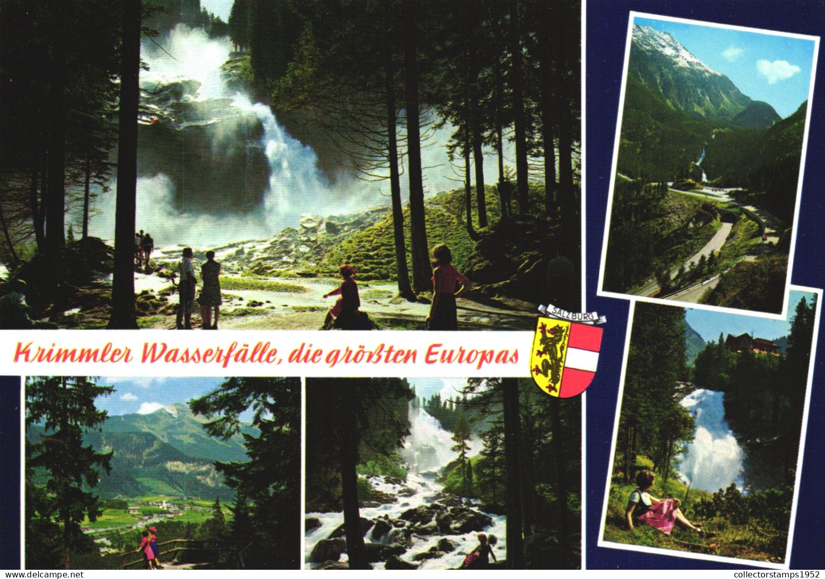 KRIMML, MULTIPLE VIEWS, WATERFALL, EMBLEM, ARCHITECTURE, CHILDREN, AUSTRIA, POSTCARD - Krimml