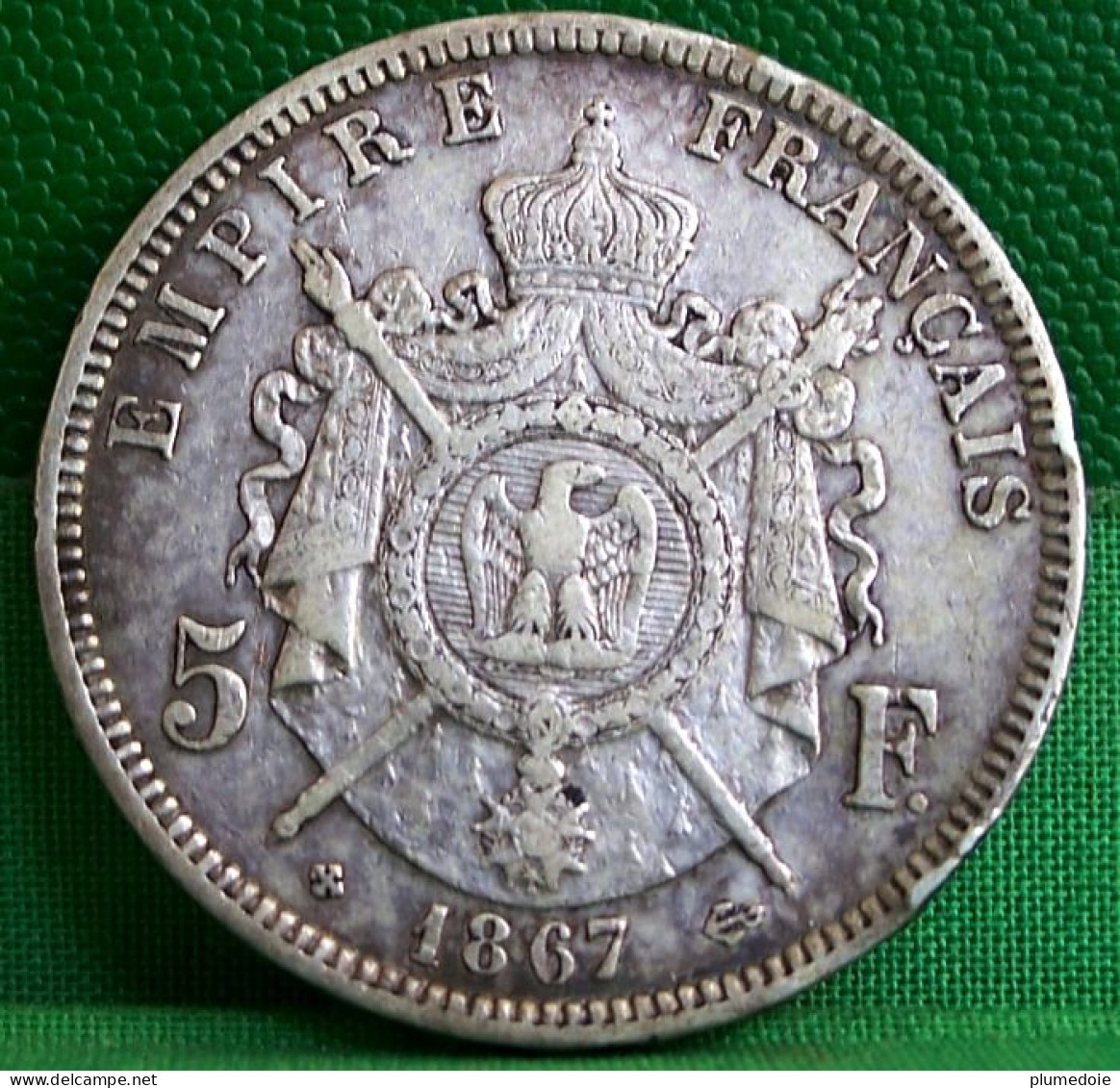 MONNAIE NAPOLEON III, 5 FRANCS 1867 BB STRASBOURG  , Tête Laurée Argent   Old Silver FRANCE COIN - 5 Francs
