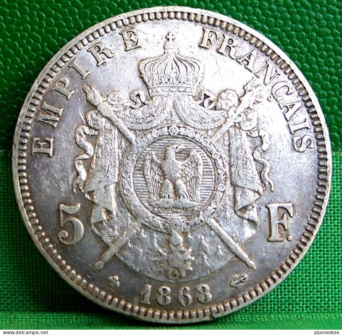 MONNAIE NAPOLEON III, 5 FRANCS 1868 BB STRASBOURG  , Tête Laurée Argent   Old Silver FRANCE COIN - 5 Francs