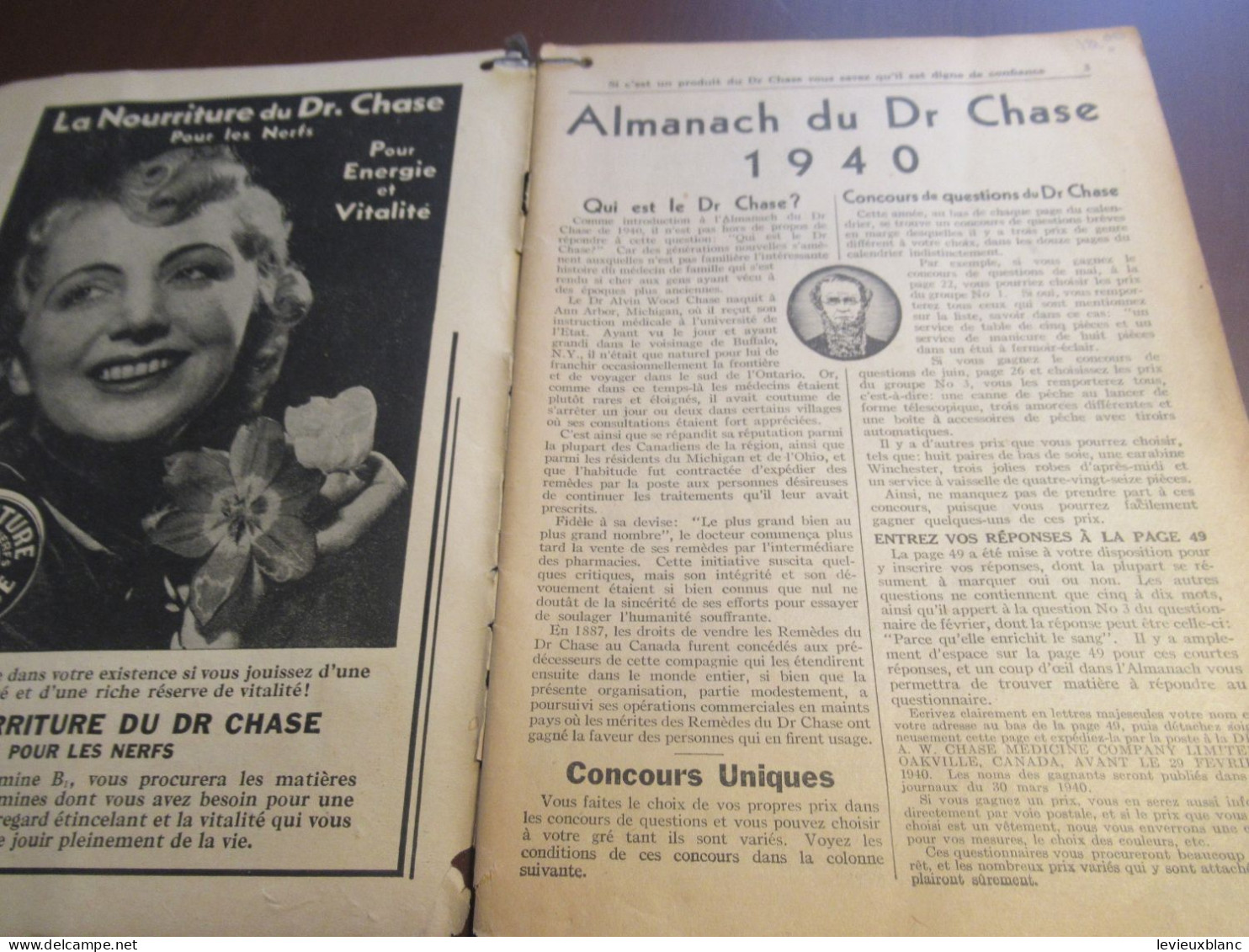 Almanach Calendrier Du Dr A.W. CHASE Pour Le Foyer, L'Atelier, La Ferme, Le Bureau/ Oakville-Canada/1940            ALM3 - Formato Grande : 1921-40