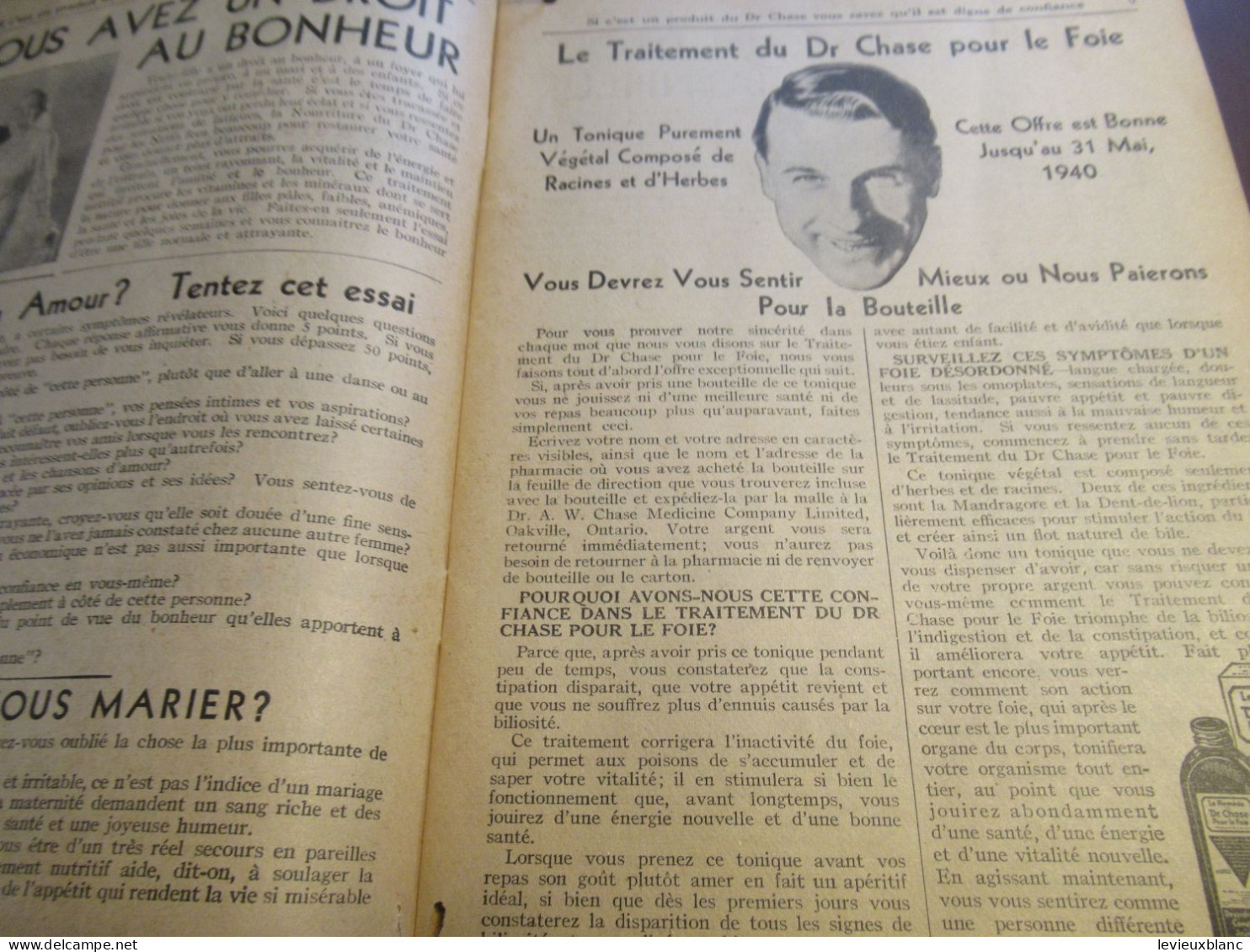 Almanach Calendrier Du Dr A.W. CHASE Pour Le Foyer, L'Atelier, La Ferme, Le Bureau/ Oakville-Canada/1940            ALM3 - Big : 1921-40