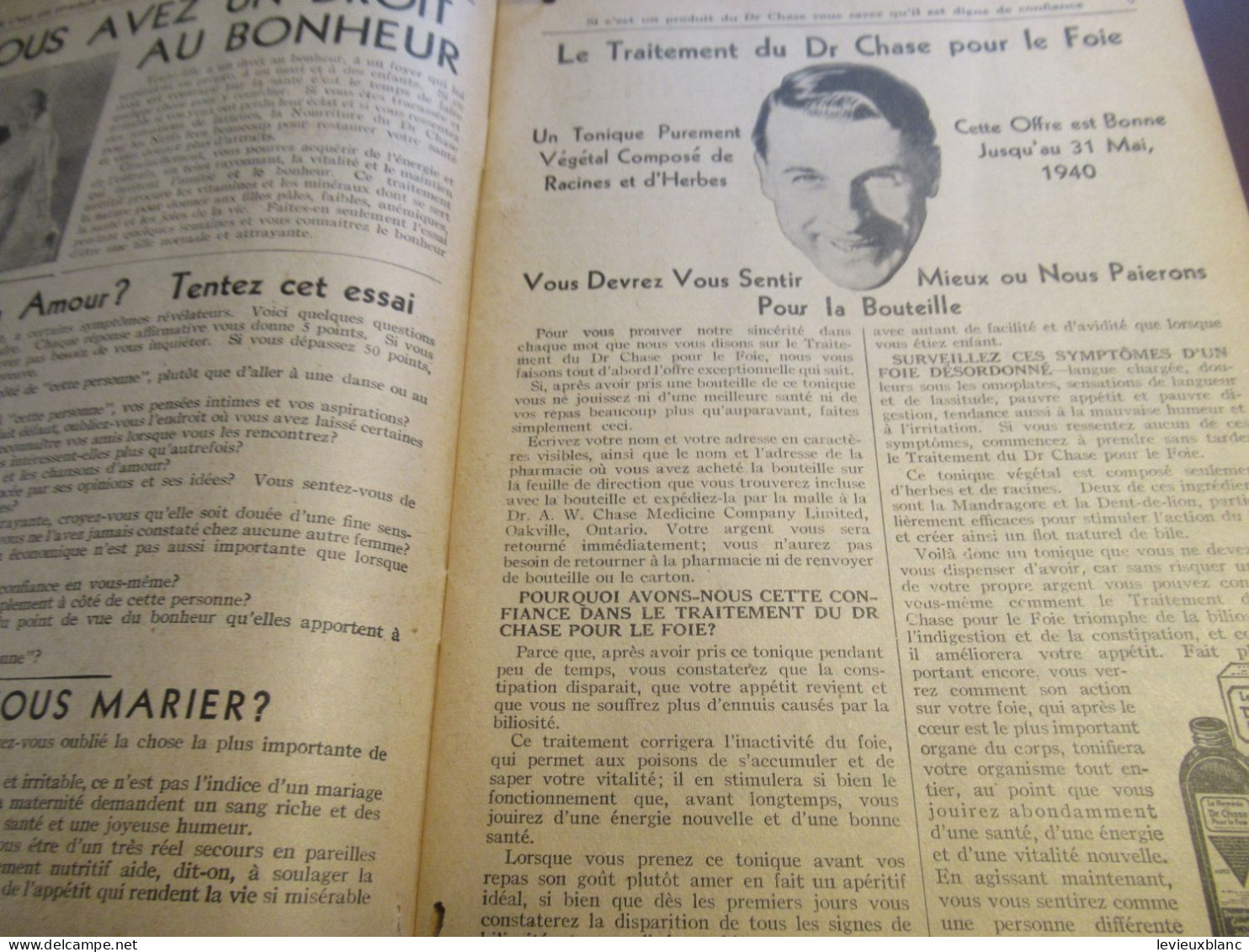 Almanach Calendrier Du Dr A.W. CHASE Pour Le Foyer, L'Atelier, La Ferme, Le Bureau/ Oakville-Canada/1940            ALM3 - Tamaño Grande : 1921-40