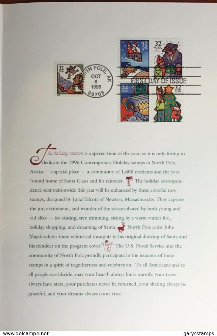 United States USA 1996 Christmas First Day Issue Presentation Pack - Souvenirkarten