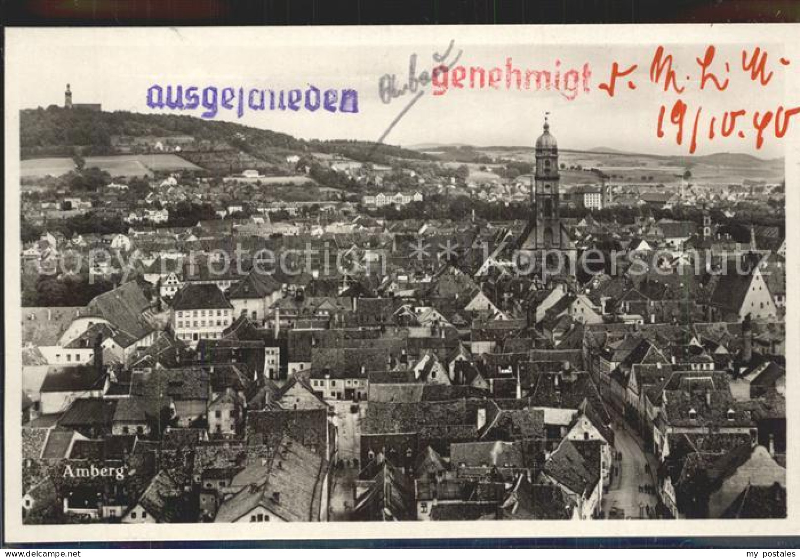 42324307 Amberg Oberpfalz Stadtbild Mit Kirche Zensurstempel Amberg Oberpfalz - Amberg