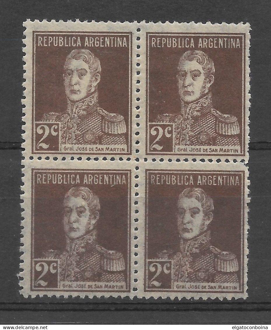 ARGENTINA 1927 San Martin Military History 2c Scott 364 Michel 308y Block MNH - Unused Stamps