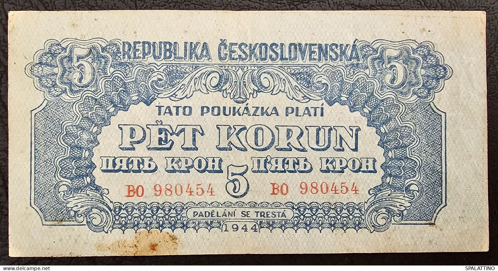 CZECHOSLOVAKIA- 5 KORUN 1944. - Tschechoslowakei