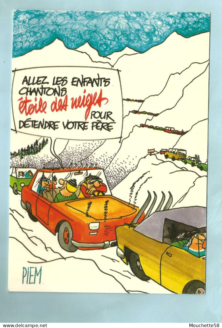 Humour Illustrateur Les Mordus Du Ski Voiture Neige - Piem
