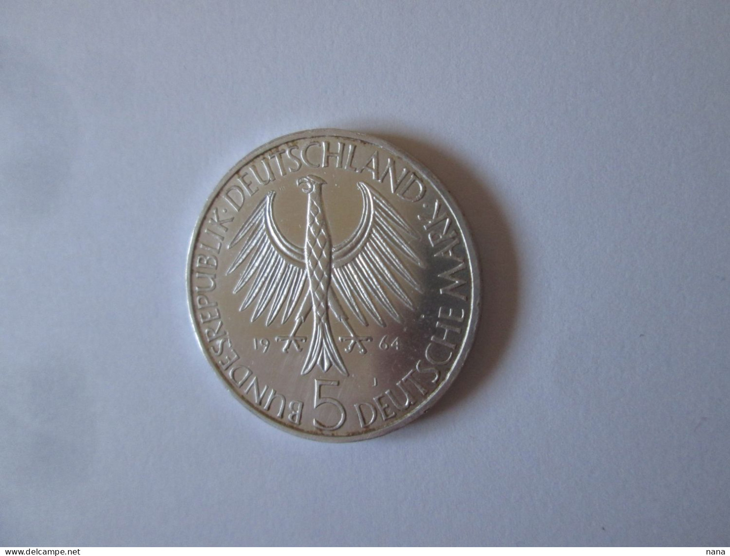 FRG/Federal Republic Of Germany 5 Mark 1964 J G.Fichte Silver/Argent AUNC Coin,diameter=29 Mm,weight=11.26 Grams - 5 Marcos