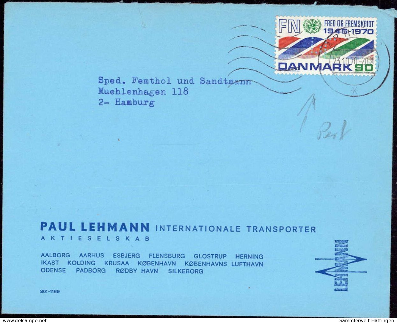 603413 | Brief 1970, Mit Firmenlochung Perfin Der Firma Paul Lehmann, Aarhus, UNO, Vereinte Nationen, United Nations  | - Briefe U. Dokumente