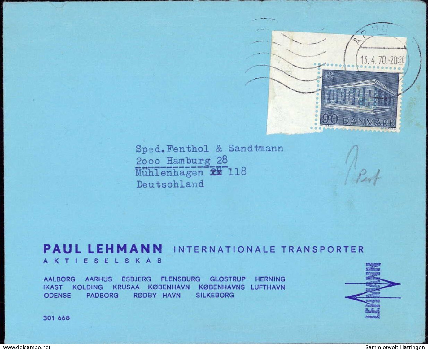 603414 | Brief 1970, Mit Firmenlochung Perfin Der Firma Paul Lehmann, Aarhus, Europa Cept  | -, -, - - Covers & Documents