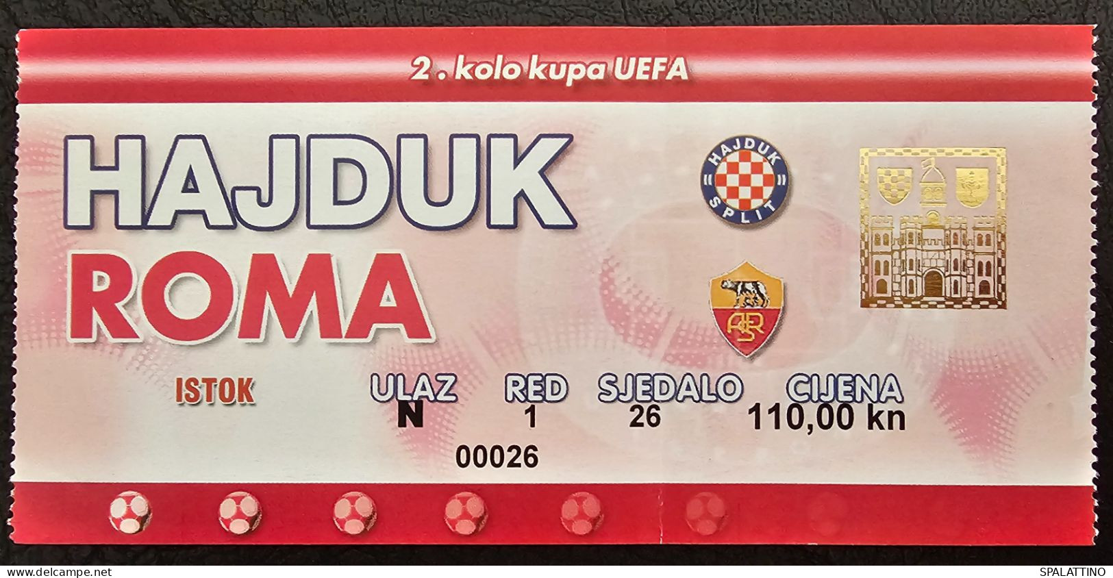 HAJDUK- ROMA, MATCH TICKET - Tickets D'entrée