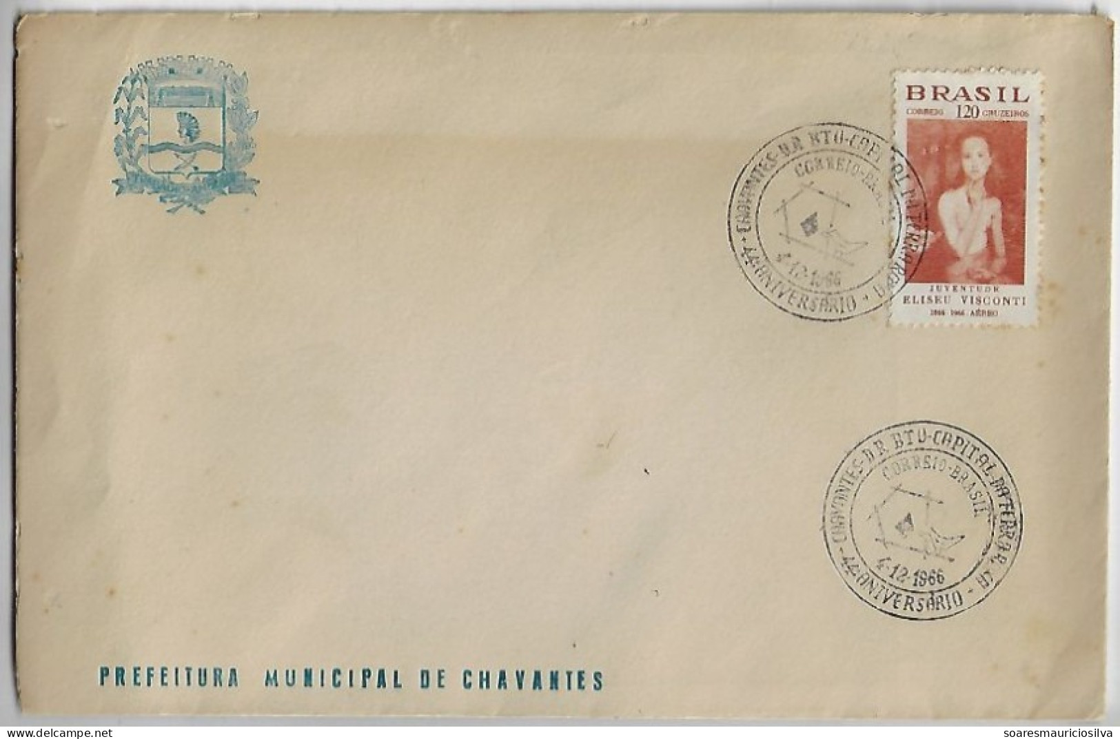 Brazil 1966 Cover Commemorative Cancel 44th Anniversary Of Chavantes City Capital Of The Purple Soil Bird - Covers & Documents