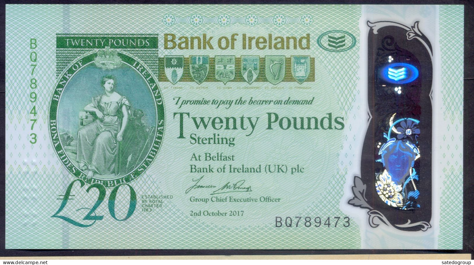 Northern Ireland 20 Pounds 2017 UNC P- W92 < Bank Of Ireland > Polymer - 20 Pounds