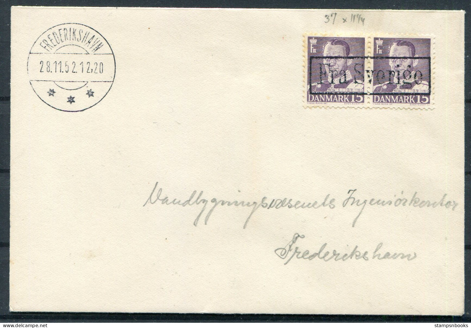 1952 Denmark Sweden Frederikshavn, Boxed "Fra Sverige" Paquebot Cover  - Storia Postale