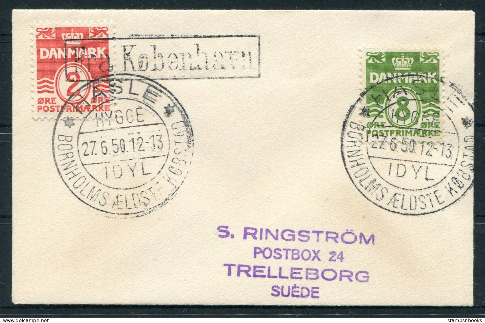 1950 Denmark Bornholm IDYL, Skibsstempel "Fra København" Og Hasle Turiststempel Copenhagen Paquebot Ship Cover  - Covers & Documents