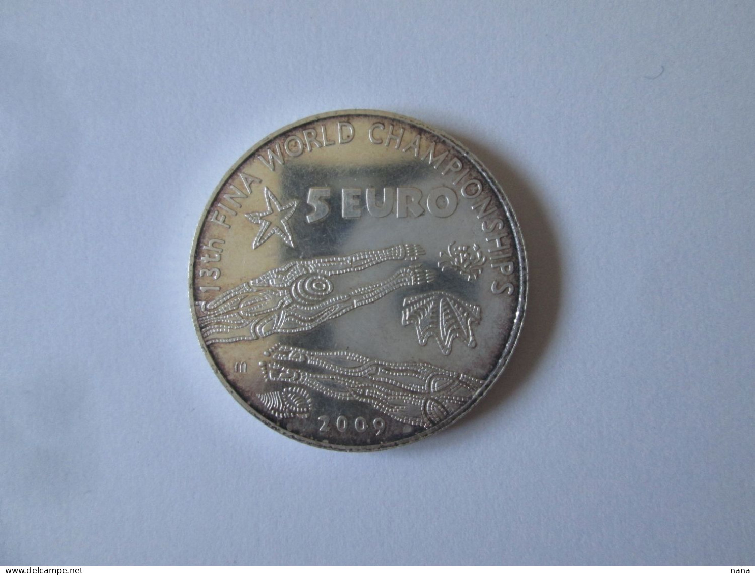 Italy 5 Euro 2009 AUNC Silver/Argent.925 Coin:World Swimming Championship,diameter=32 Mm,weight=18 Grams - Conmemorativas