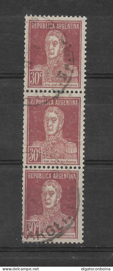 ARGENTINA 1924 Gral. Jose De San Martin 30 Cents Scott 351 Mi 295 Strip Used - Usati