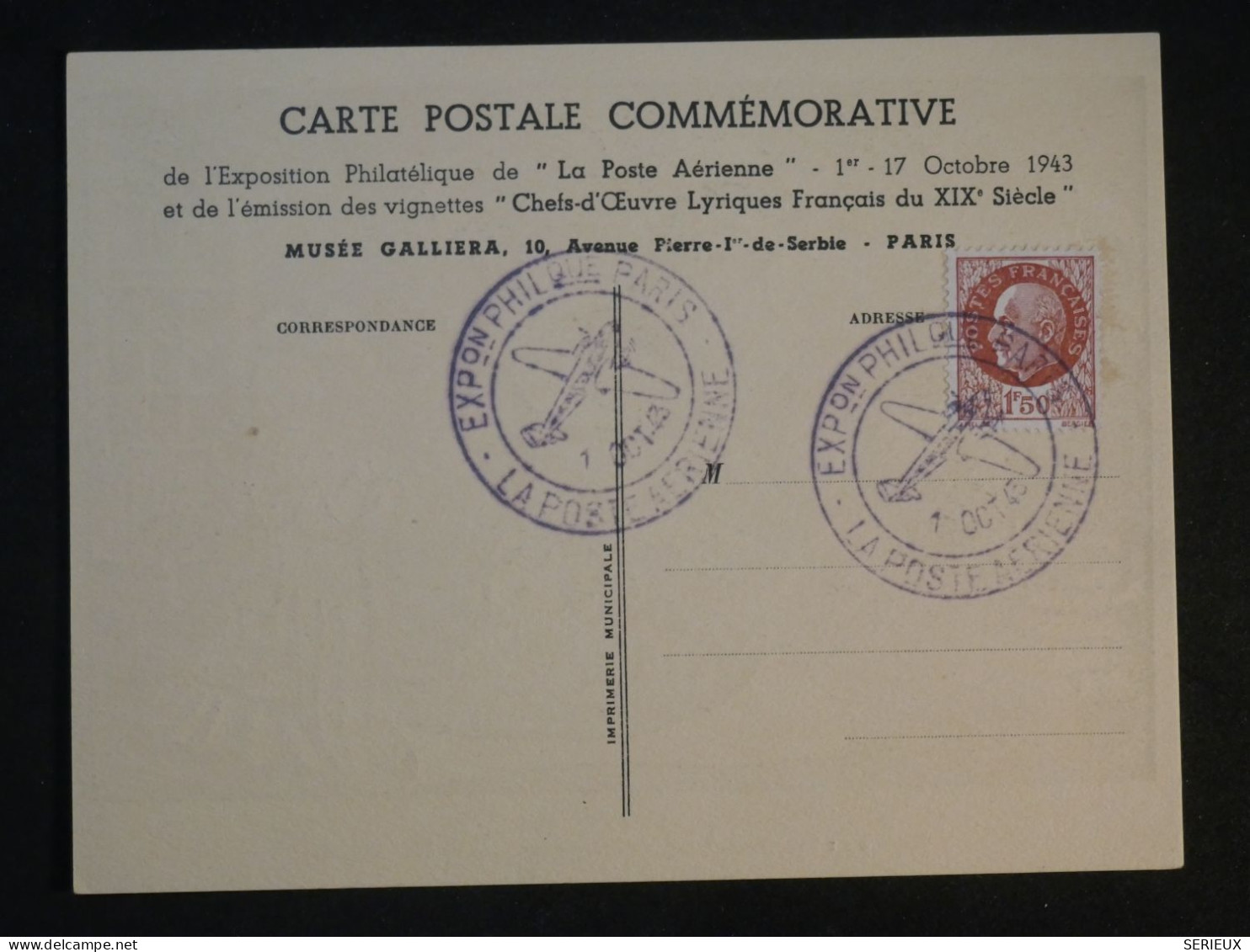 DG8 FRANCE  BELLE CARTE  1943  EXPO PARIS AERIEN +PETAIN  +AFF. PLAISANT+++++ - 1927-1959 Covers & Documents